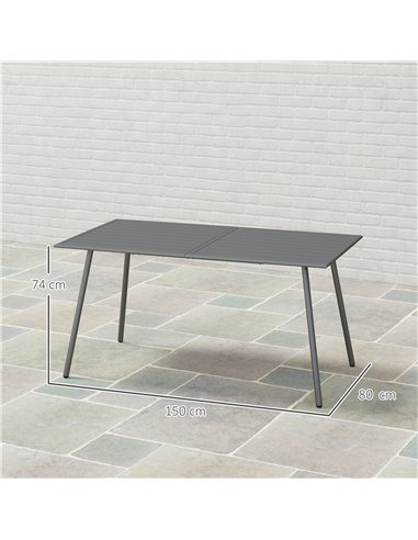 Outsunny Rectangle Garden Table with Slat Top, Steel Frame, Outdoor Table for 6 Person, 150 x 80 x 74 cm, Grey