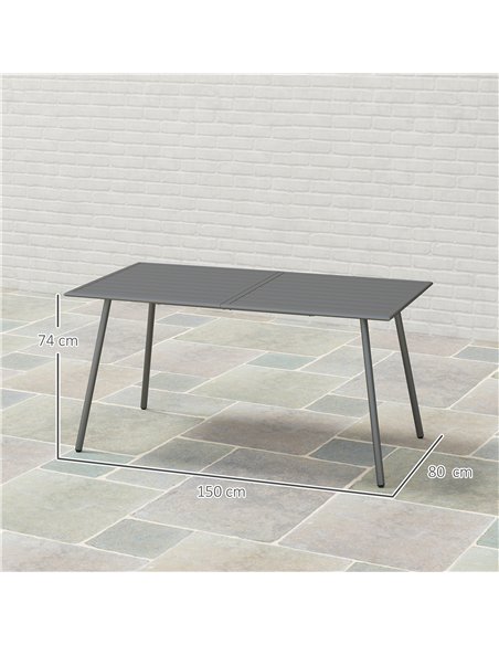 Outsunny Rectangle Garden Table with Slat Top, Steel Frame, Outdoor Table for 6 Person, 150 x 80 x 74 cm, Grey - pic 153333 | FastDaddyshop