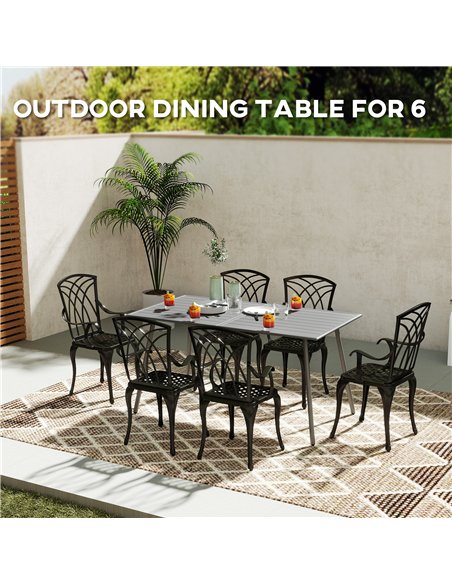 Outsunny Rectangle Garden Table with Slat Top, Steel Frame, Outdoor Table for 6 Person, 150 x 80 x 74 cm, Grey - pic 153334 | FastDaddyshop