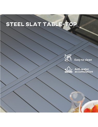 Outsunny Rectangle Garden Table with Slat Top, Steel Frame, Outdoor Table for 6 Person, 150 x 80 x 74 cm, Grey