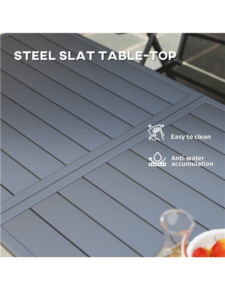 Outsunny Rectangle Garden Table with Slat Top, Steel Frame, Outdoor Table for 6 Person, 150 x 80 x 74 cm, Grey - pic 153335 | FastDaddyshop
