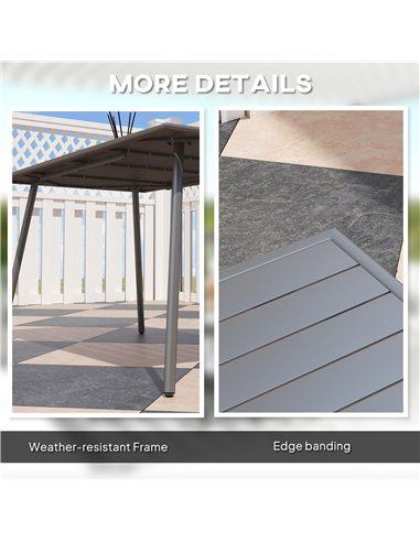 Outsunny Rectangle Garden Table with Slat Top, Steel Frame, Outdoor Table for 6 Person, 150 x 80 x 74 cm, Grey