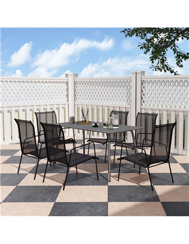 Outsunny Rectangle Garden Table with Slat Top, Steel Frame, Outdoor Table for 6 Person, 150 x 80 x 74 cm, Grey