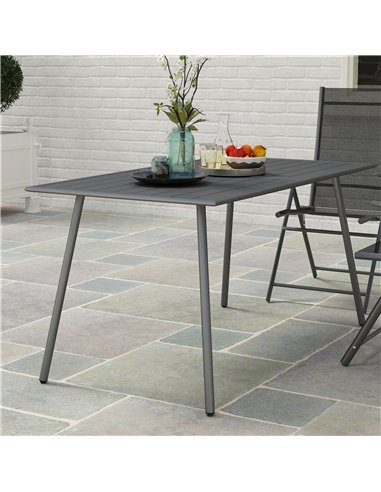 Outsunny Rectangle Garden Table with Slat Top, Steel Frame, Outdoor Table for 6 Person, 150 x 80 x 74 cm, Grey