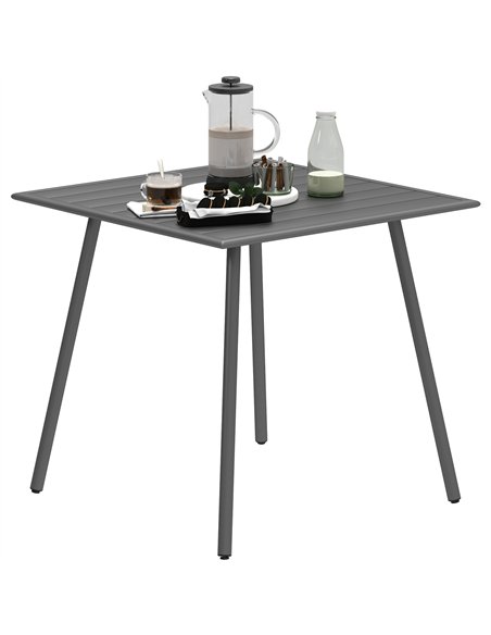Outsunny Square Garden Table with Slat Top, Steel Frame, Outdoor Table for 4 Person, 80 x 80 x 74 cm, Grey - pic 153340 | FastDaddyshop