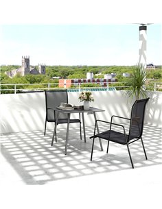 Outsunny Square Garden Table with Slat Top, Steel Frame, Outdoor Table for 4 Person, 80 x 80 x 74 cm, Grey 2