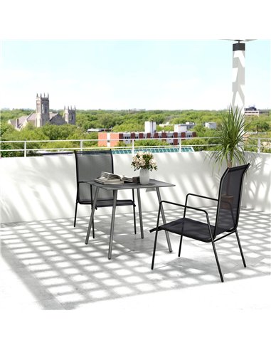 Outsunny Square Garden Table with Slat Top, Steel Frame, Outdoor Table for 4 Person, 80 x 80 x 74 cm, Grey