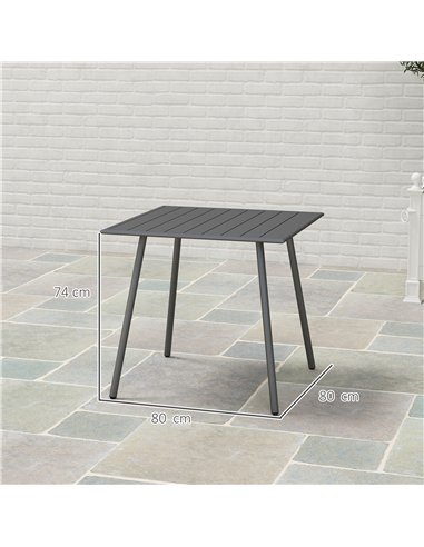 Outsunny Square Garden Table with Slat Top, Steel Frame, Outdoor Table for 4 Person, 80 x 80 x 74 cm, Grey
