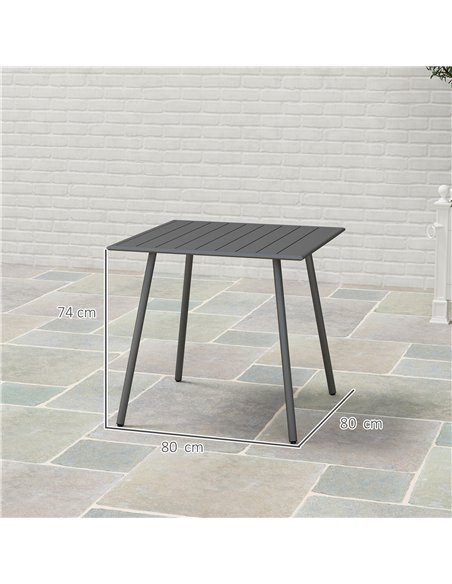 Outsunny Square Garden Table with Slat Top, Steel Frame, Outdoor Table for 4 Person, 80 x 80 x 74 cm, Grey - pic 153342 | FastDaddyshop