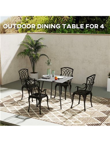 Outsunny Square Garden Table with Slat Top, Steel Frame, Outdoor Table for 4 Person, 80 x 80 x 74 cm, Grey