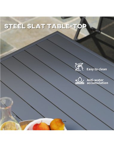 Outsunny Square Garden Table with Slat Top, Steel Frame, Outdoor Table for 4 Person, 80 x 80 x 74 cm, Grey