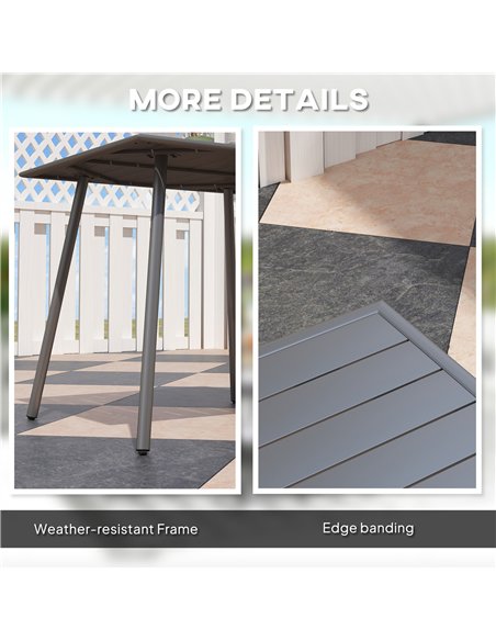 Outsunny Square Garden Table with Slat Top, Steel Frame, Outdoor Table for 4 Person, 80 x 80 x 74 cm, Grey - pic 153345 | FastDaddyshop