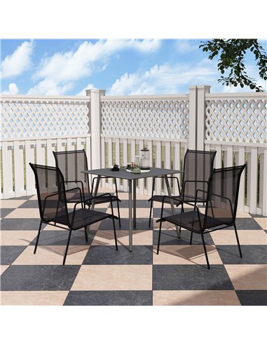 Outsunny Square Garden Table with Slat Top, Steel Frame, Outdoor Table for 4 Person, 80 x 80 x 74 cm, Grey