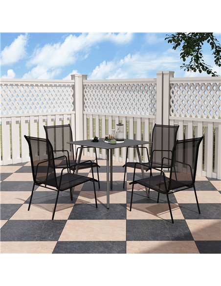 Outsunny Square Garden Table with Slat Top, Steel Frame, Outdoor Table for 4 Person, 80 x 80 x 74 cm, Grey - pic 153346 | FastDaddyshop