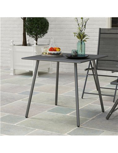 Outsunny Square Garden Table with Slat Top, Steel Frame, Outdoor Table for 4 Person, 80 x 80 x 74 cm, Grey