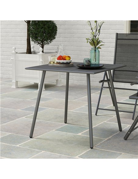 Outsunny Square Garden Table with Slat Top, Steel Frame, Outdoor Table for 4 Person, 80 x 80 x 74 cm, Grey - pic 153347 | FastDaddyshop