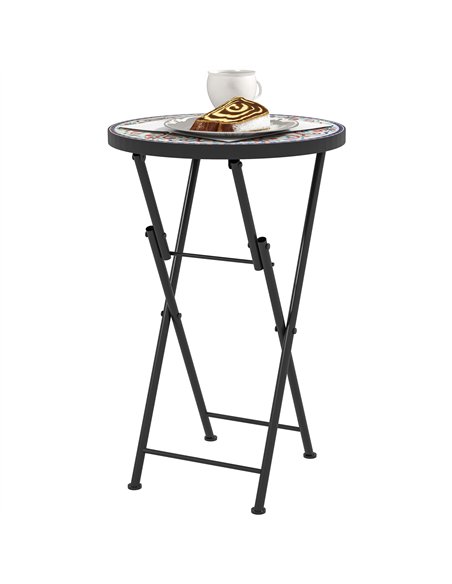 Outsunny Mosaic Outdoor Garden Table, 35.5cm Round Folding Coffee Table with Metal Frame for Balcony Terrace, Multicolour - pic 153358 | FastDaddyshop