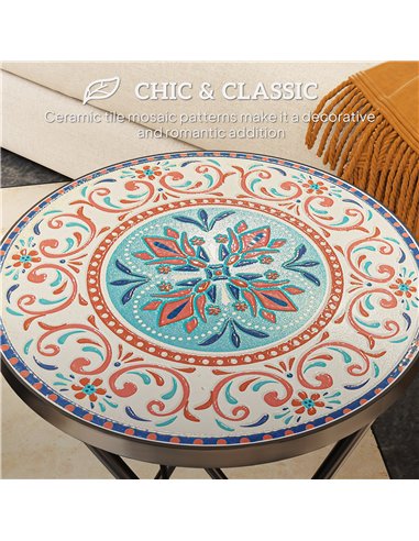Outsunny Mosaic Outdoor Garden Table, 35.5cm Round Folding Coffee Table with Metal Frame for Balcony Terrace, Multicolour
