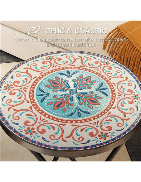 Outsunny Mosaic Outdoor Garden Table, 35.5cm Round Folding Coffee Table with Metal Frame for Balcony Terrace, Multicolour - pic 153361 | FastDaddyshop