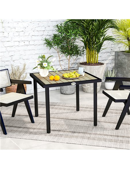 Outsunny Square Garden Dining Table with 5.4cm Parasol Hole, Slatted Top, Metal Frame, 86 x 86 x 71cm, Brown - pic 153368 | FastDaddyshop