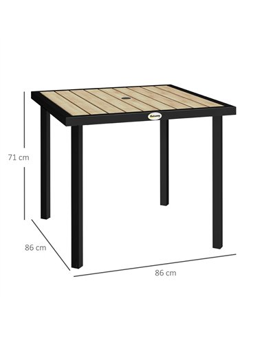 Outsunny Square Garden Dining Table with 5.4cm Parasol Hole, Slatted Top, Metal Frame, 86 x 86 x 71cm, Brown