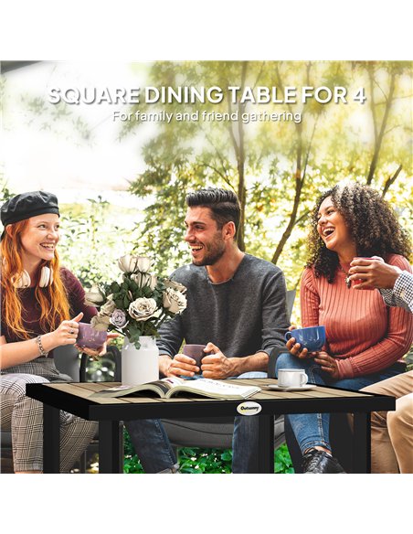 Outsunny Square Garden Dining Table with 5.4cm Parasol Hole, Slatted Top, Metal Frame, 86 x 86 x 71cm, Brown - pic 153370 | FastDaddyshop