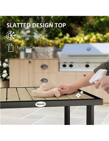 Outsunny Square Garden Dining Table with 5.4cm Parasol Hole, Slatted Top, Metal Frame, 86 x 86 x 71cm, Brown