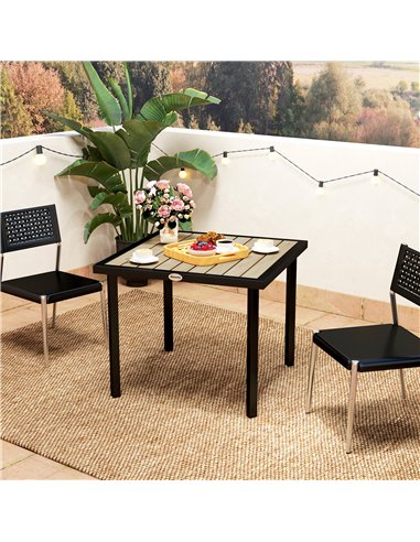 Outsunny Square Garden Dining Table with 5.4cm Parasol Hole, Slatted Top, Metal Frame, 86 x 86 x 71cm, Brown