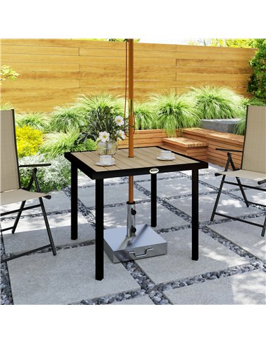 Outsunny Square Garden Dining Table with 5.4cm Parasol Hole, Slatted Top, Metal Frame, 86 x 86 x 71cm, Brown