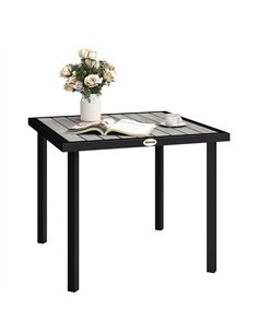 Outsunny Square Garden Dining Table with 5.4cm Parasol Hole, Slatted Top, Metal Frame, 86 x 86 x 71 cm, Light Grey
