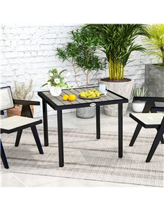 Outsunny Square Garden Dining Table with 5.4cm Parasol Hole, Slatted Top, Metal Frame, 86 x 86 x 71 cm, Light Grey 2