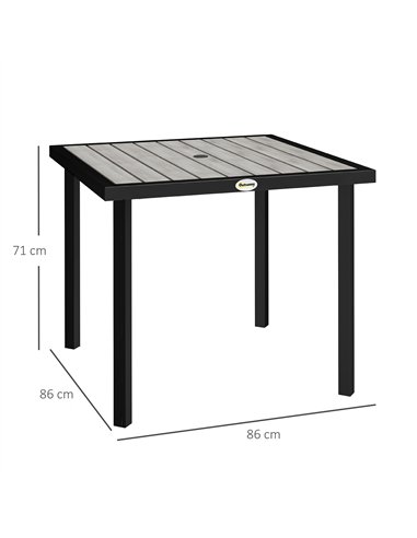 Outsunny Square Garden Dining Table with 5.4cm Parasol Hole, Slatted Top, Metal Frame, 86 x 86 x 71 cm, Light Grey