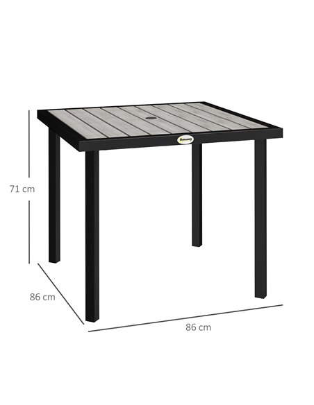 Outsunny Square Garden Dining Table with 5.4cm Parasol Hole, Slatted Top, Metal Frame, 86 x 86 x 71 cm, Light Grey - pic 153378 | FastDaddyshop