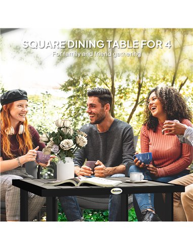 Outsunny Square Garden Dining Table with 5.4cm Parasol Hole, Slatted Top, Metal Frame, 86 x 86 x 71 cm, Light Grey