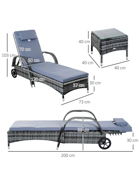 Outsunny Set of Two Rattan Sun Loungers with Side Table, Grey - pic 15338 | FastDaddyshop