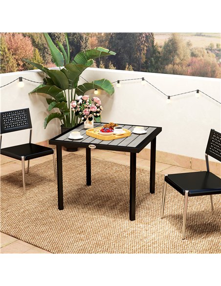 Outsunny Square Garden Dining Table with 5.4cm Parasol Hole, Slatted Top, Metal Frame, 86 x 86 x 71 cm, Light Grey - pic 153383 | FastDaddyshop