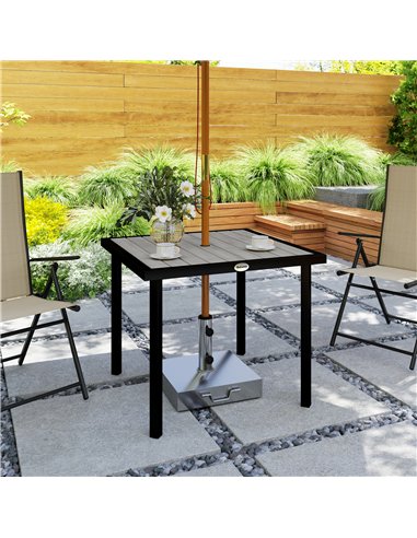 Outsunny Square Garden Dining Table with 5.4cm Parasol Hole, Slatted Top, Metal Frame, 86 x 86 x 71 cm, Light Grey