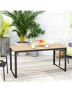 Outsunny Garden Table for 6 People, 160 x 80 x 75 cm Rectangle Outdoor Dining Table with Slatted Top, Metal Frame, for Balcony,  2
