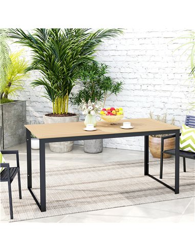 Outsunny Garden Table for 6 People, 160 x 80 x 75 cm Rectangle Outdoor Dining Table with Slatted Top, Metal Frame, for Balcony, 
