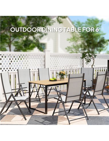 Outsunny Garden Table for 6 People, 160 x 80 x 75 cm Rectangle Outdoor Dining Table with Slatted Top, Metal Frame, for Balcony, 