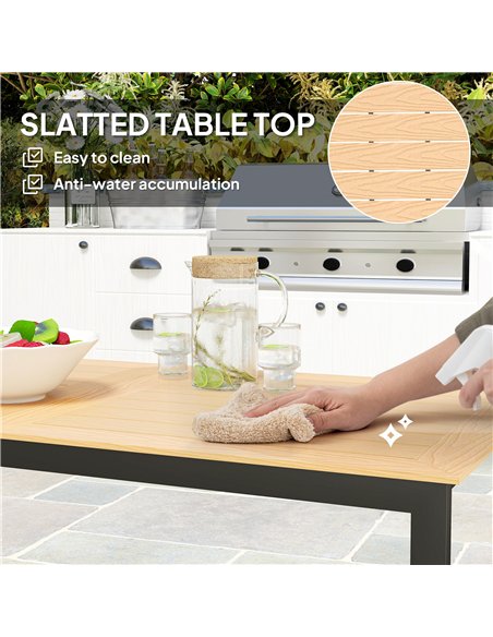 Outsunny Garden Table for 6 People, 160 x 80 x 75 cm Rectangle Outdoor Dining Table with Slatted Top, Metal Frame, for Balcony,  - pic 153398 | FastDaddyshop