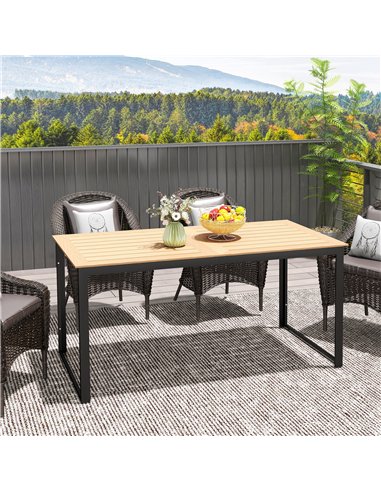 Outsunny Garden Table for 6 People, 160 x 80 x 75 cm Rectangle Outdoor Dining Table with Slatted Top, Metal Frame, for Balcony, 