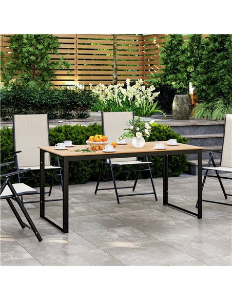 Outsunny Garden Table for 6 People, 160 x 80 x 75 cm Rectangle Outdoor Dining Table with Slatted Top, Metal Frame, for Balcony,  - pic 153401 | FastDaddyshop