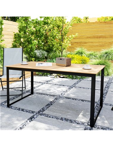 Outsunny Garden Table for 6 People, 160 x 80 x 75 cm Rectangle Outdoor Dining Table with Slatted Top, Metal Frame, for Balcony, 