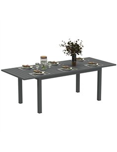 Outsunny Aluminium Extending Garden Table with Slatted Top for 6-8 Person, 160/220 x 90 x 73 cm, Grey