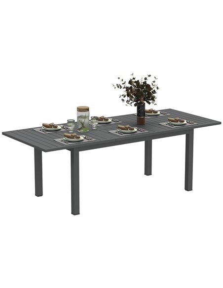 Outsunny Aluminium Extending Garden Table with Slatted Top for 6-8 Person, 160/220 x 90 x 73 cm, Grey - pic 153403 | FastDaddyshop