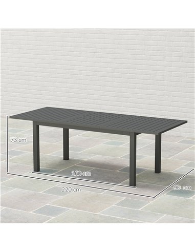 Outsunny Aluminium Extending Garden Table with Slatted Top for 6-8 Person, 160/220 x 90 x 73 cm, Grey