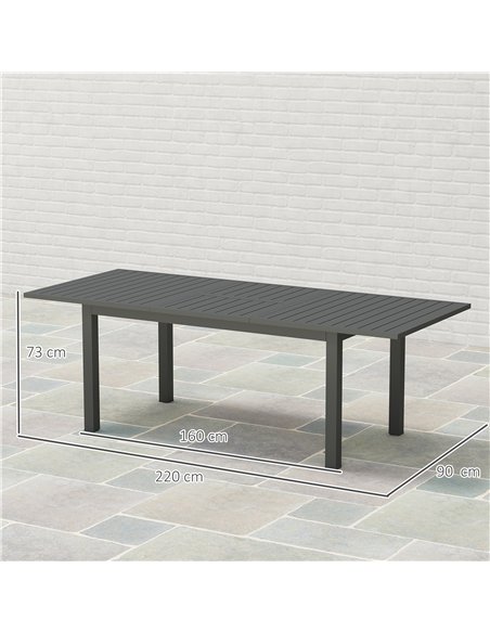 Outsunny Aluminium Extending Garden Table with Slatted Top for 6-8 Person, 160/220 x 90 x 73 cm, Grey - pic 153405 | FastDaddyshop