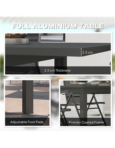 Outsunny Aluminium Extending Garden Table with Slatted Top for 6-8 Person, 160/220 x 90 x 73 cm, Grey