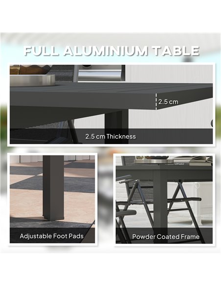 Outsunny Aluminium Extending Garden Table with Slatted Top for 6-8 Person, 160/220 x 90 x 73 cm, Grey - pic 153408 | FastDaddyshop
